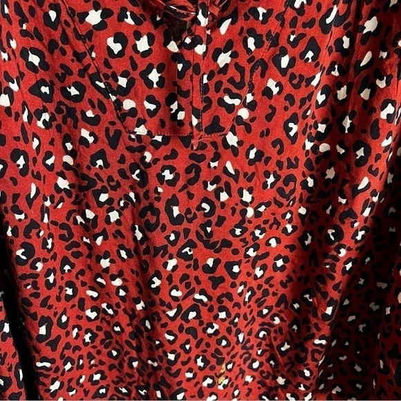 Evri Challis Splitneck Burnt Orange Peasant Leopard Blouse - Picture 3 of 8